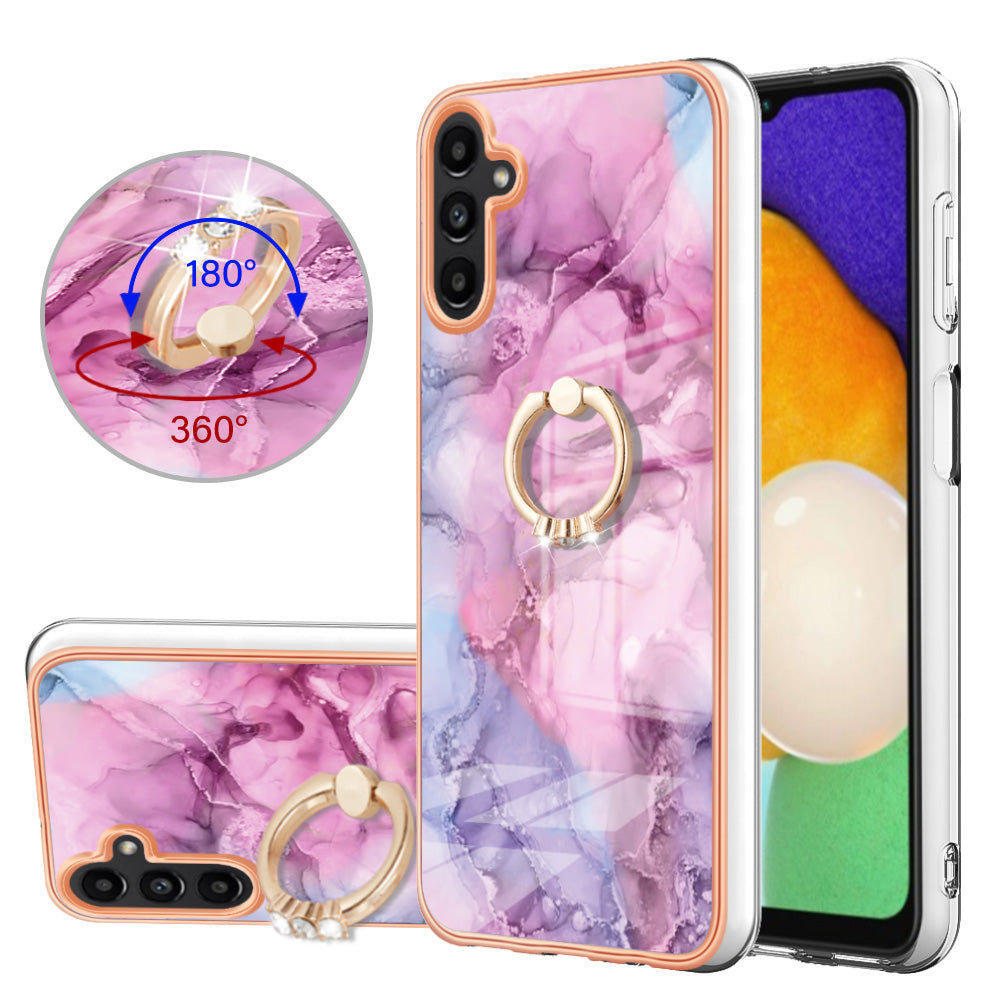 YB IMD Series-17 Style-E For Samsung Galaxy A55 5G Case 2.0mm TPU Marble Phone Cover with Ring Holder - Rose YB IMD Series-17 Style-E For Samsung Galaxy A55 5G Case 2.0mm TPU Marble Phone Cover with Ring Holder - Rose